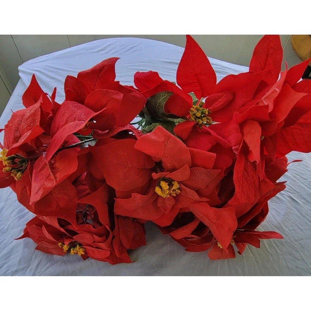 Poinsettias Artificial Christmas Flowers Artificial Decorations - 4 Bunches